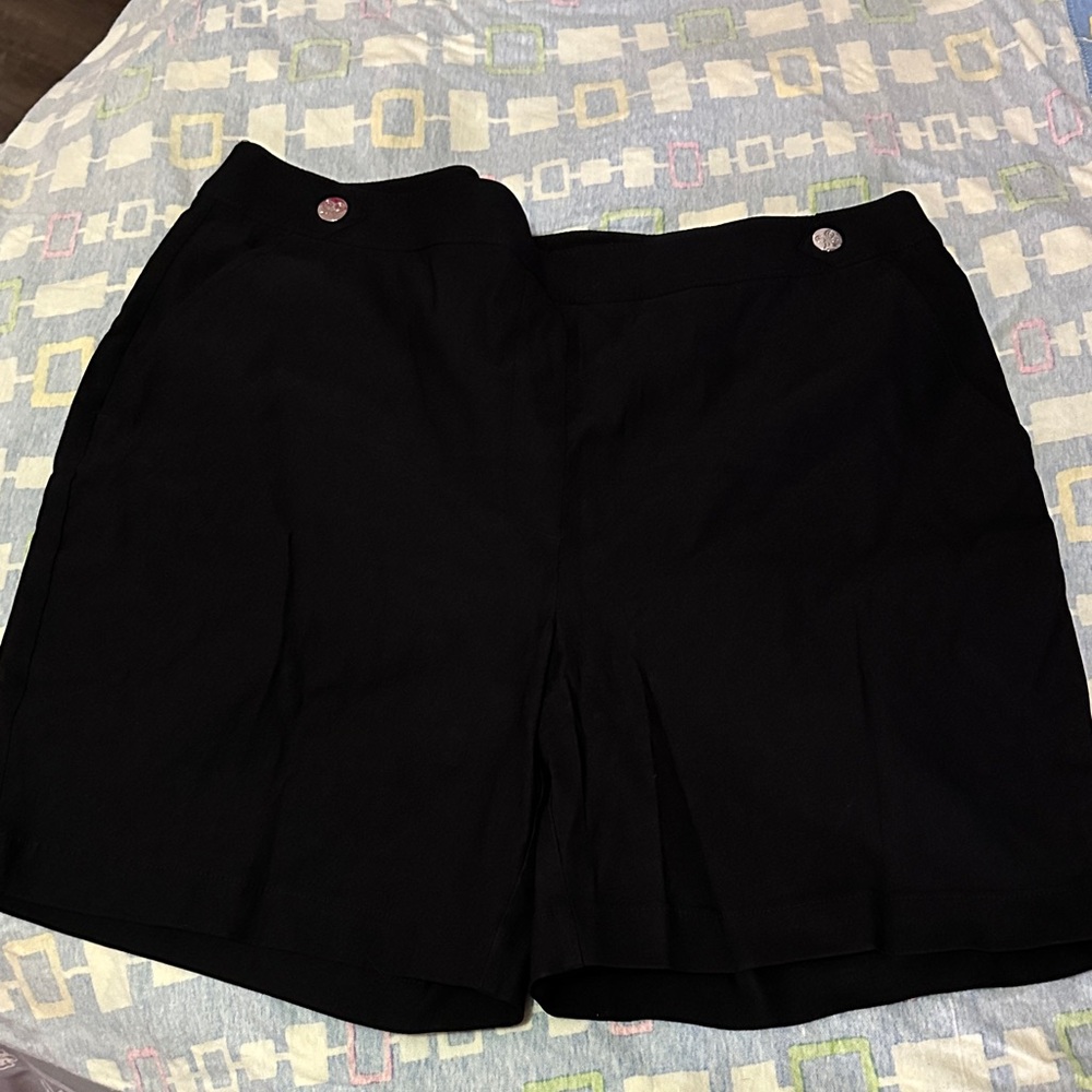 Rafaella Black Tailored Pull-On Skort with Button Accents